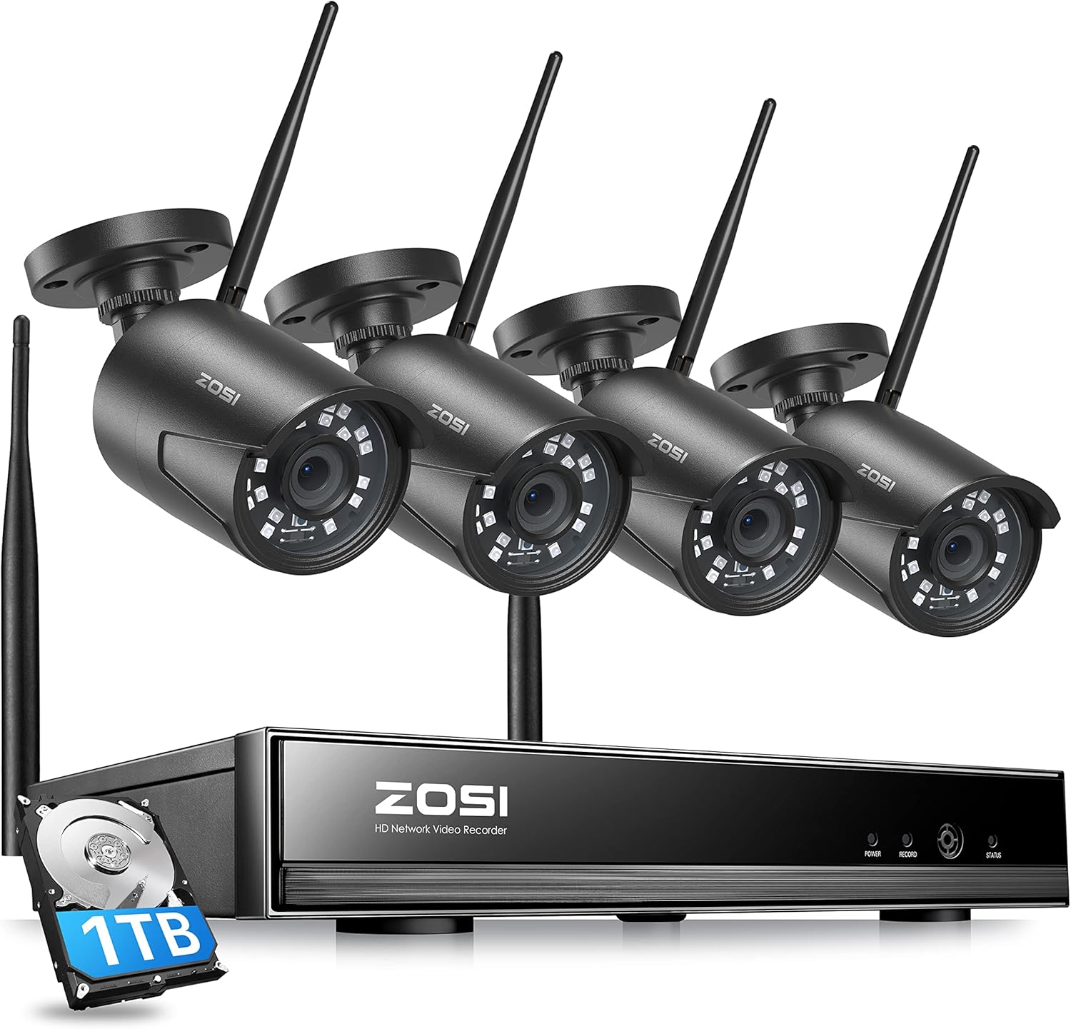 ZOSI H.265+1080p Home Security Camera System,8 Channel 5MP Lite Surveillance DVR with Hard Drive 1TB and 4 x 1080p Weatherproof CCTV Bullet Camera Outdoor Indoor with 80ft Night Vision, Motion Alerts