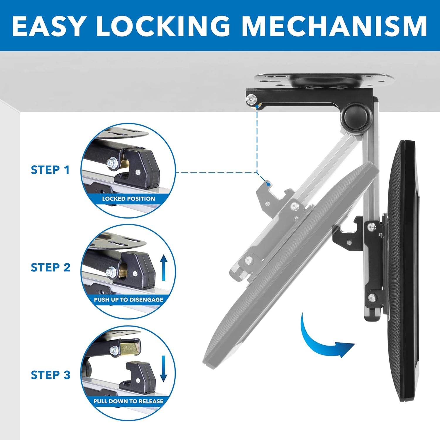 Mount-It! Flip Down TV and Monitor Mount | Ceiling Kitchen Overhead and Under Cabinet Mount | Fits Flat Screens 13 15 17 19 21.5 24 27 32 37 Inches | VESA Compatible 75 - 200 | Height Adjustable