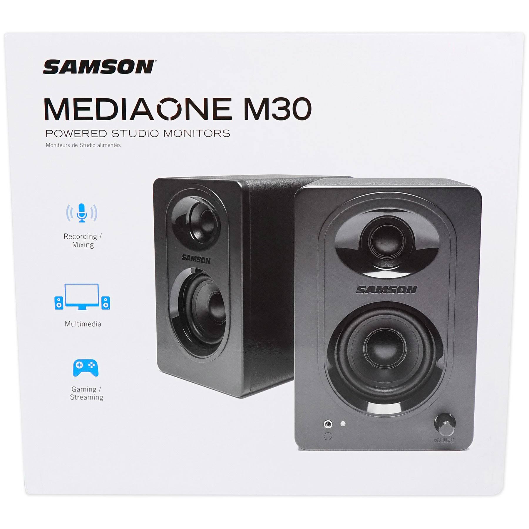 (2) Samson M30 Powered Studio/Computer/Podcast Monitors Speakers+10 Subwoofer SAM30+APM10B