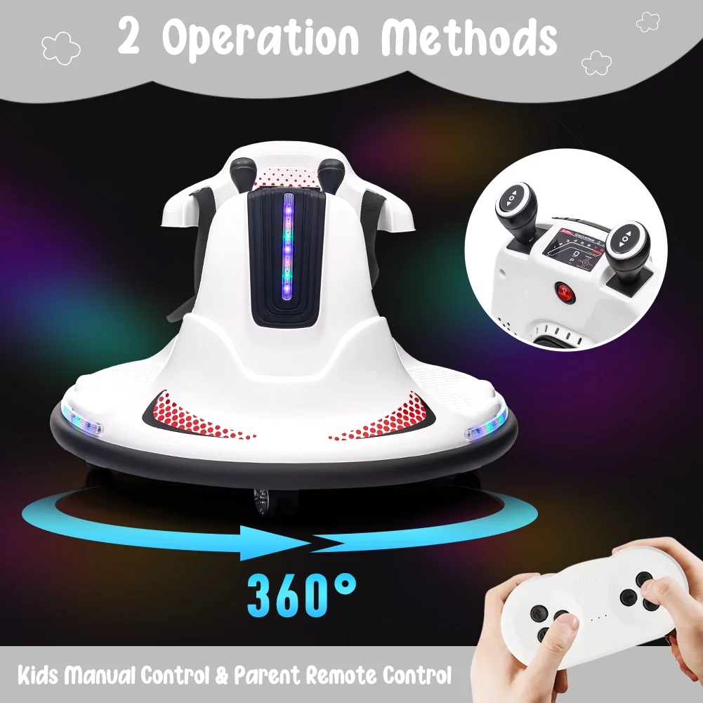 Shininglove Electric Ride on Bumper Car for Toddlers 3-8 Years Old, 6V Kids Ride on Toy Car with Remote Control, Safety Belt, Music, Flashing Lights, 360° Spin