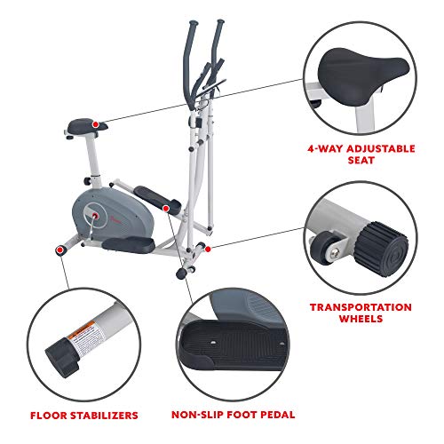 Sunny Health & Fitness 2-in-1 Magnetic Elliptical Upright Bike Essential Workout, Full-Body Exercise, Adjustable Seat Plus Multi-Function Digital Monitor, Optional SunnyFit App Bluetooth Connectivity