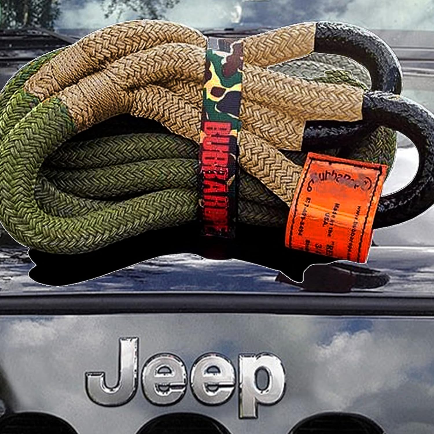 Bubba Rope RENEGADE 176655BKG Off-Road Power Stretch Kinetic Kit 3/4" x 20' ft. Recovery Rope With Breaking Strength of 19000 Lb. In Tan / Green, Ideal for Recovery and Towing Stuck Vehicles