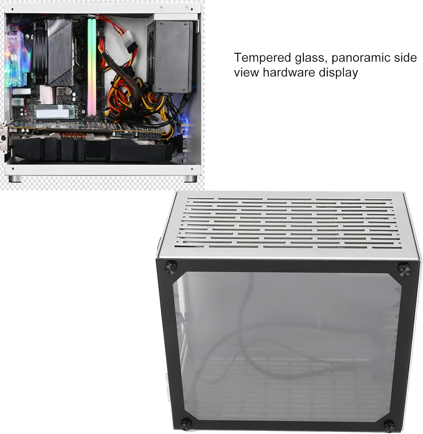 menfad Mini-ITX PC Gaming Case, Computer Case Mini Portable Small Case ITX Motherboard Desktop Computer Host Side Transparent Case for Gaming and Home Use