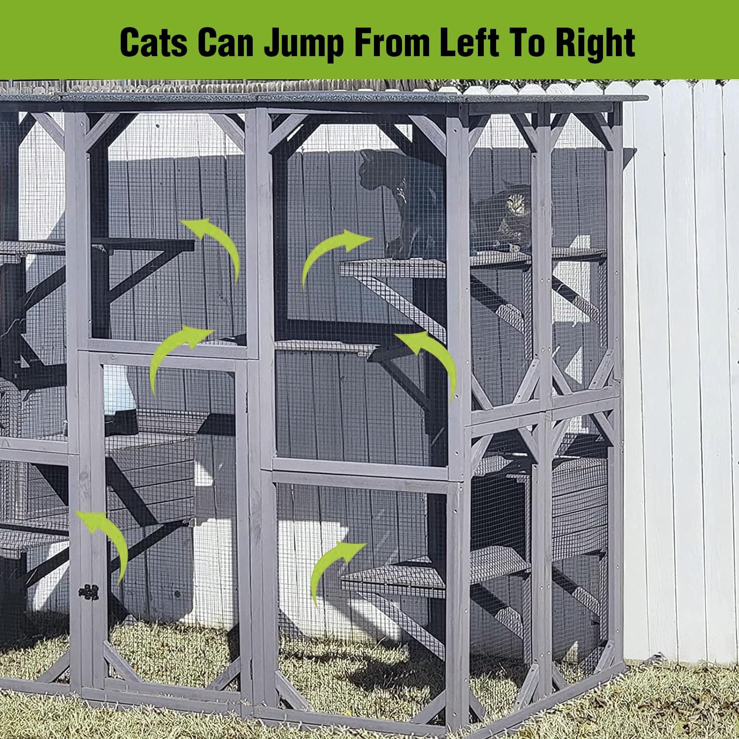 Gutinneen Catio Large Cat House Outdoor Walk in Outdoor Cat Enclosure Indoor Cage Kitty Condo Playpen with Door, Platform & Small House 71" L…