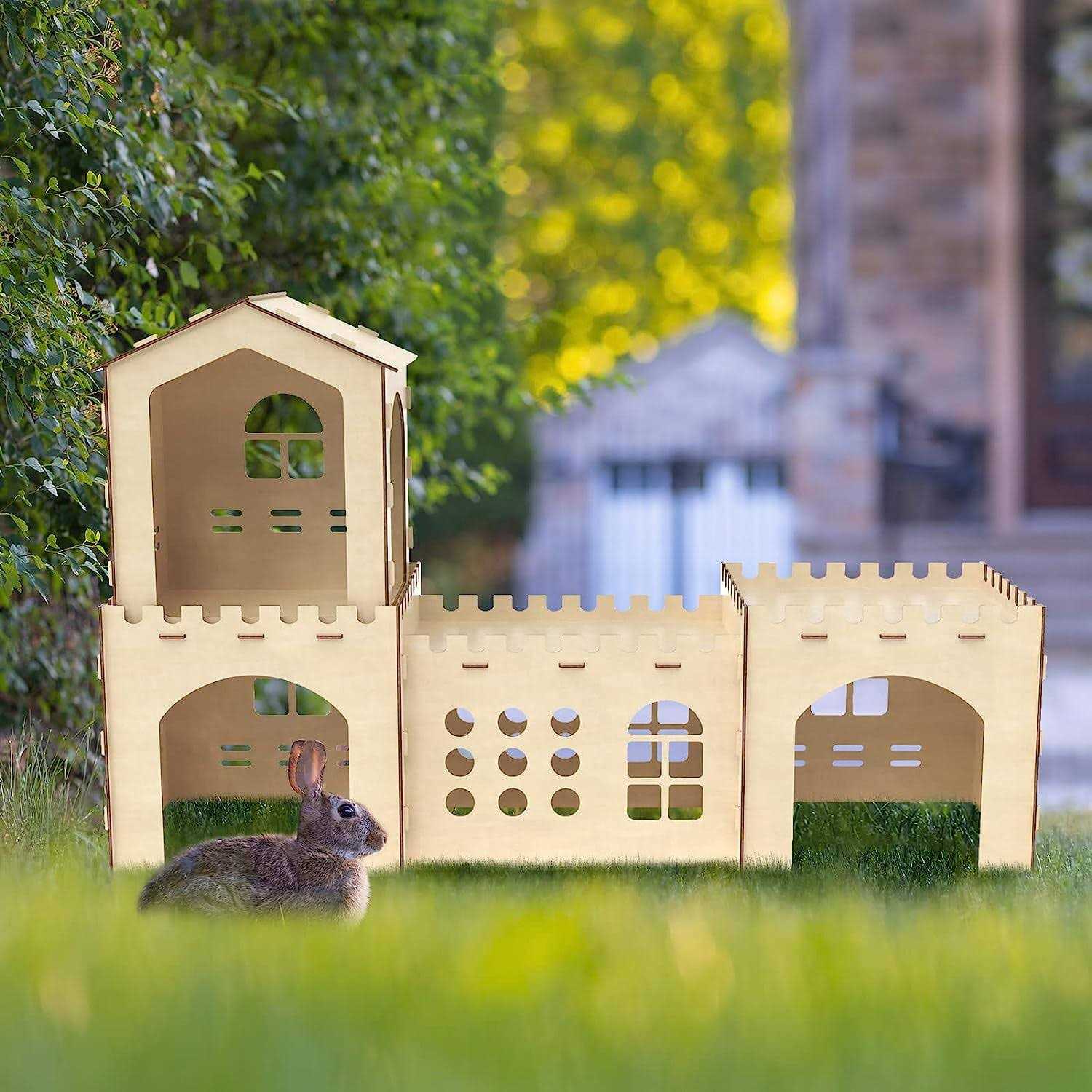 Extra Large Rabbit Hutch, Wooden Rabbit Houses and Hideouts Large Wooden Rabbit Castle Bunny Hideout - Pet Supplies online store