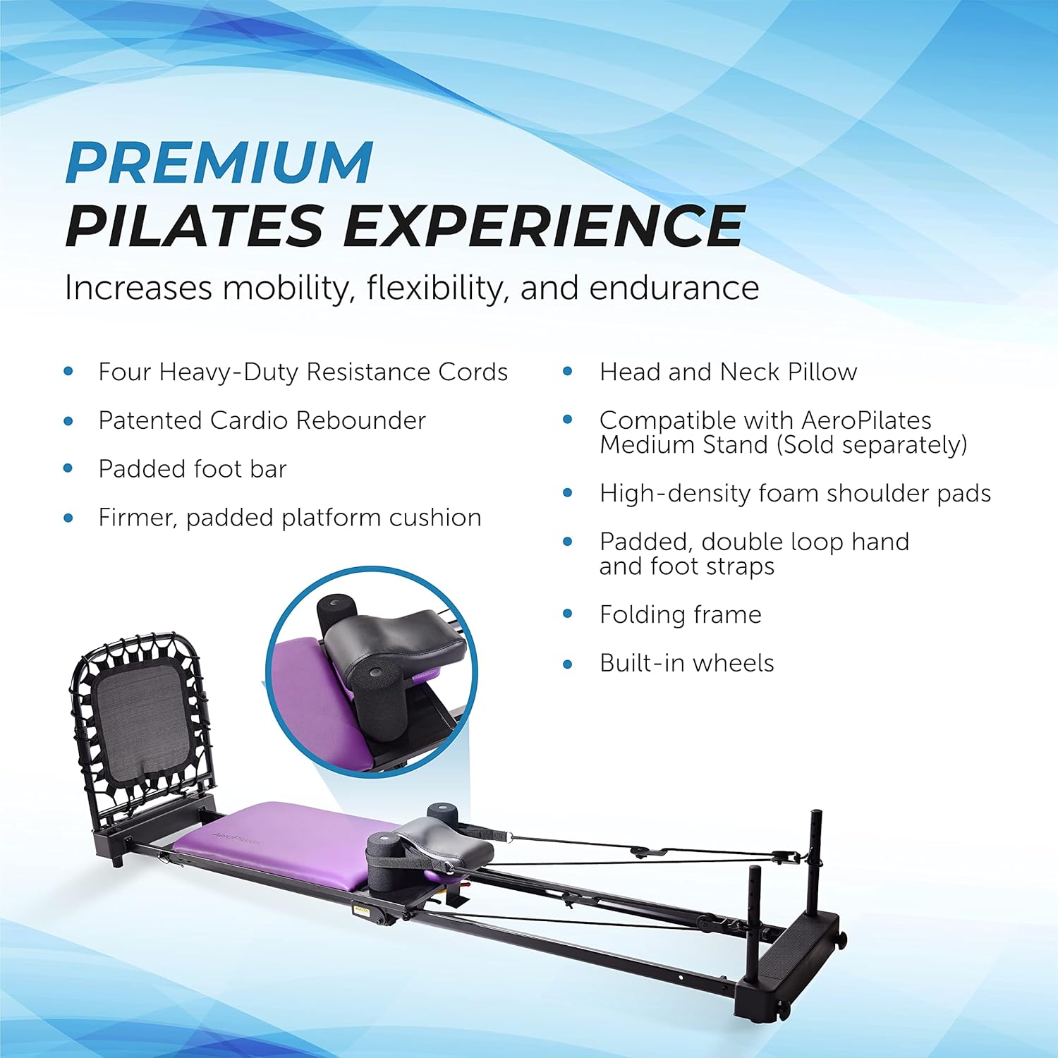 AeroPilates Reformer Plus 379 - Pilates Reformer Workout Machine for Home Gym - Cardio Fitness Rebounder - Up to 300 lbs Weight Capacity