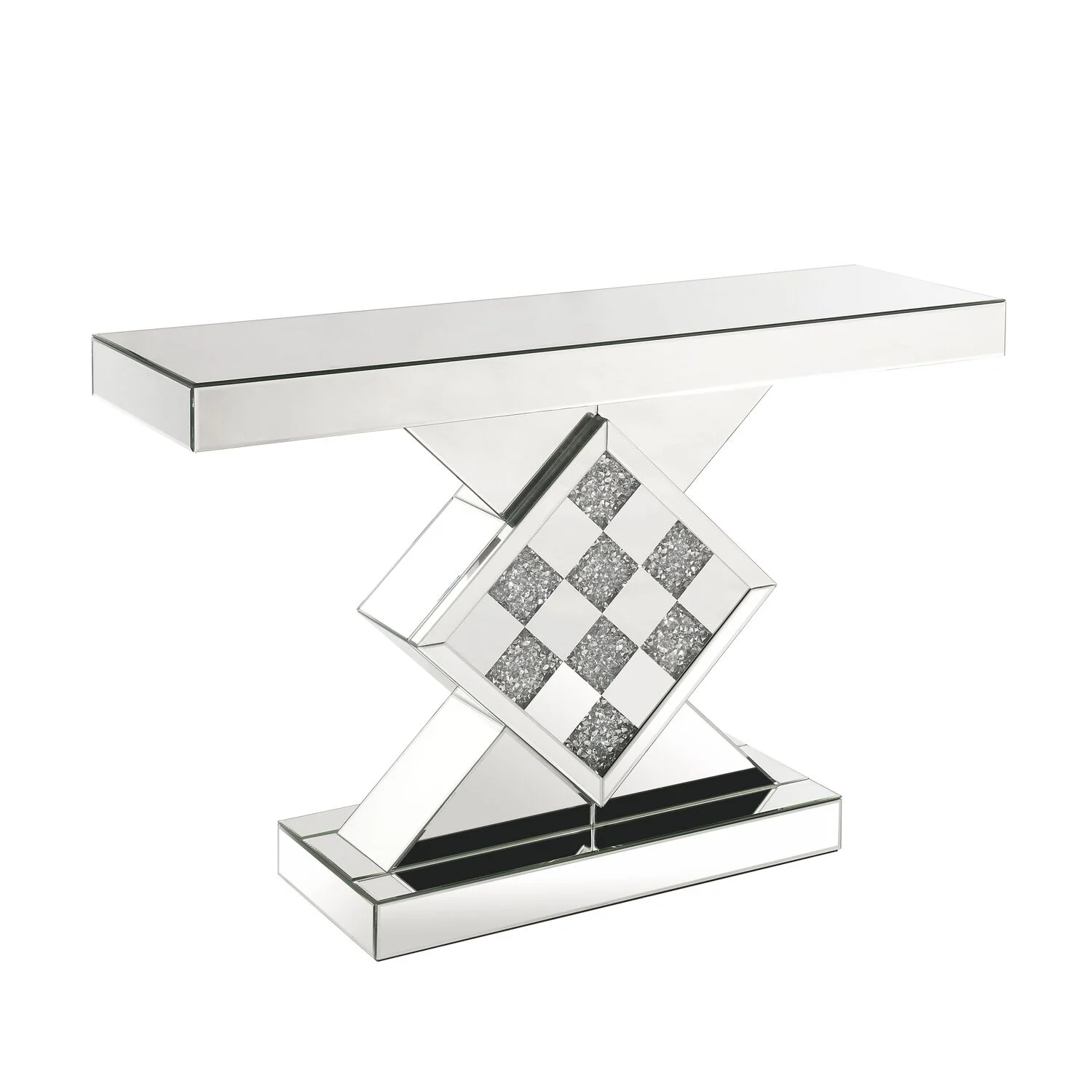 ACME Noralie Rectangular Console Table in Mirrored and Faux Diamonds