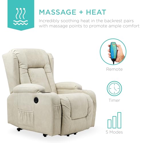 Best Choice Products PU Leather Electric Power Lift Chair, Recliner Massage Chair, Adjustable Furniture for Back, Legs w/ 3 Positions, USB Port, Heat, Cupholders, Easy-to-Reach Side Button - Brown
