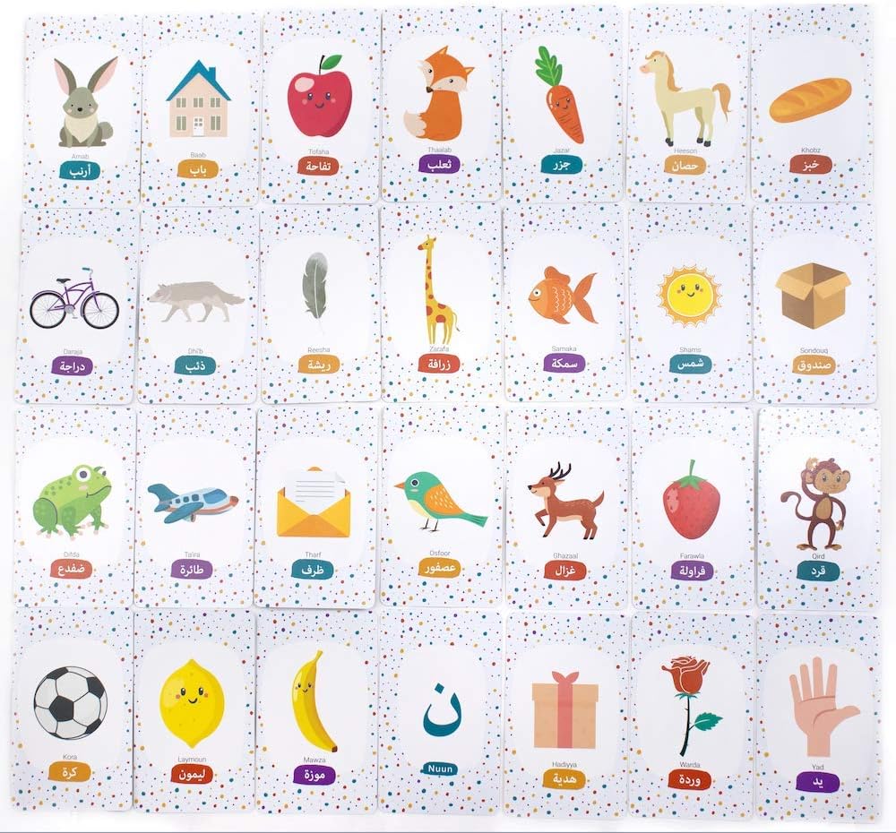 EALIVE Arabic Flash Cards - Arabic Alphabet for Kids with English Transliteration - Unique Playful Flashcards for Learning Arabic Pack of 2