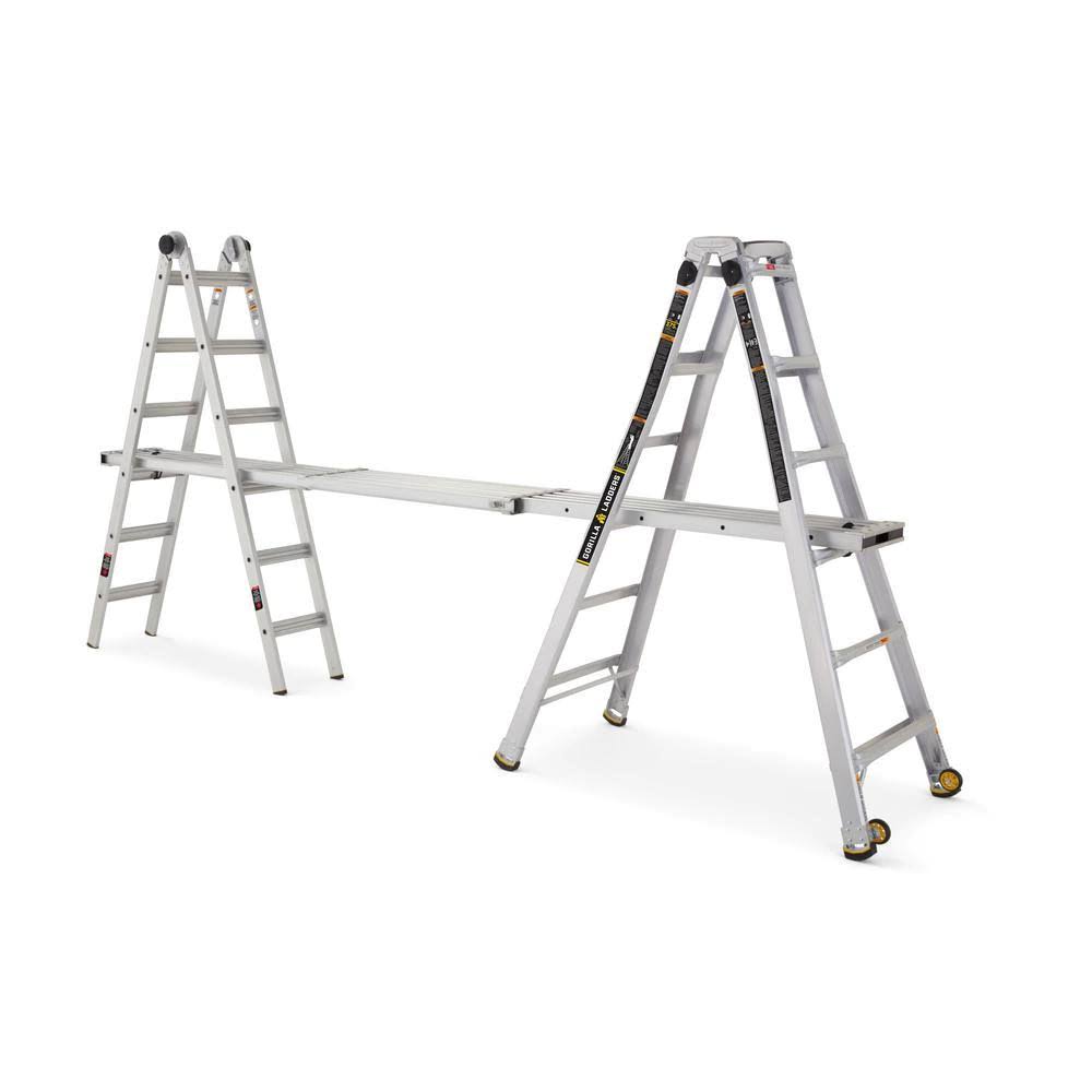Gorilla Ladders 26 ft. Reach MPXW Aluminum Multi-Position Ladder with Wheels, 375 lb. Load Capacity Type IAA Duty Rating