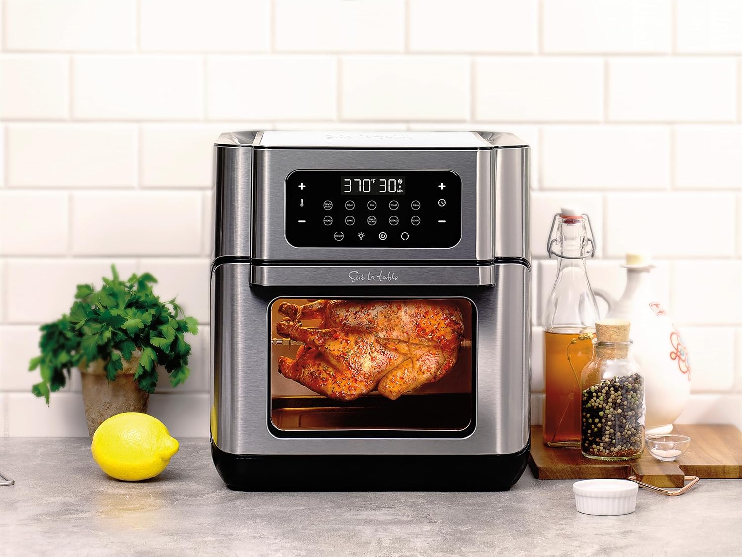 Sur La Table 13 Qt. 7-in-1 Air Fryer: Versatile Cooking with 360° AirFlow, 10 Preset Functions & 9-Piece Accessory Set Pepper Black