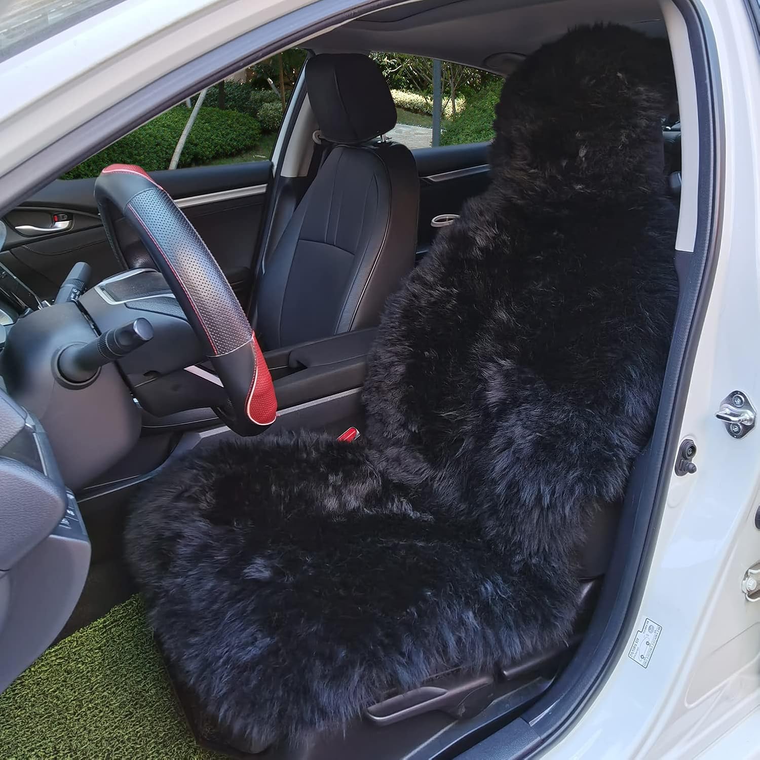 Sheepskin Seat Cover Genuine Australian Long Fur Sheepskin Car Seat Cushion Natural Pure Wool Automotive Seat Cover, Universal Fits Cars, SUVs, Trucks Minivans - Luxury Extra Dense Pelt, 1pc - Black
