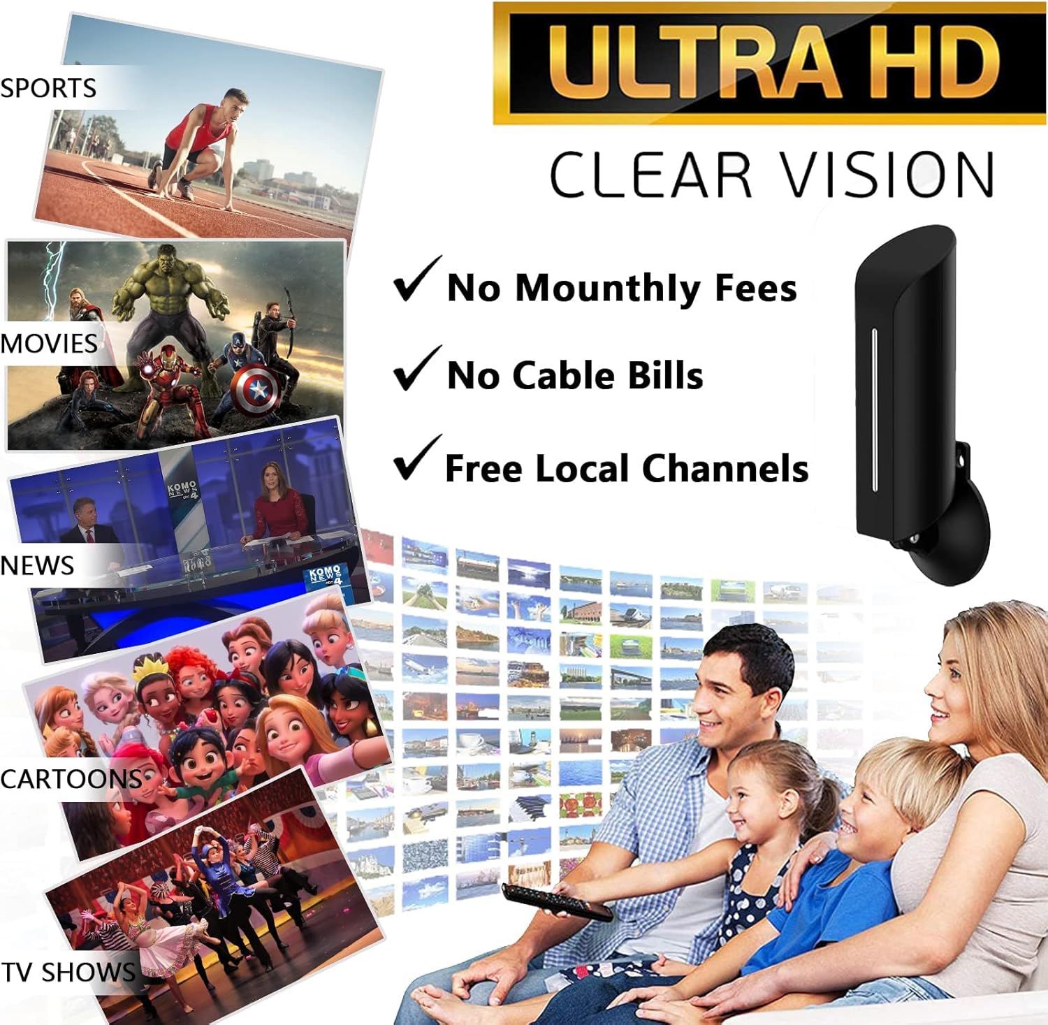 TV Antenna, Outdoor HD Digital TV Antenna IPX8 Waterproof 300+ Miles Long Range Indoor HDTV Antenna Support 4K 1080p and VHF UHF TV Free Local Channels HDTV Antenna, 32.8ft Coaxial Cable