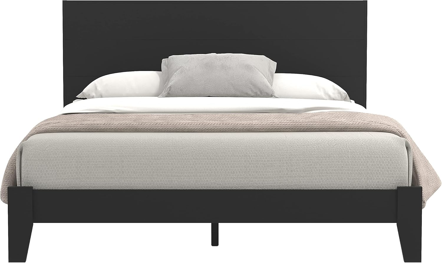 Galano Payne Deluxe Platform Queen Bed Frame with Headboard, Mattress Foundation with Wood Slat Support, No Box Spring Needed, 64.17" L x 85.31" W x 40.15" H, Black