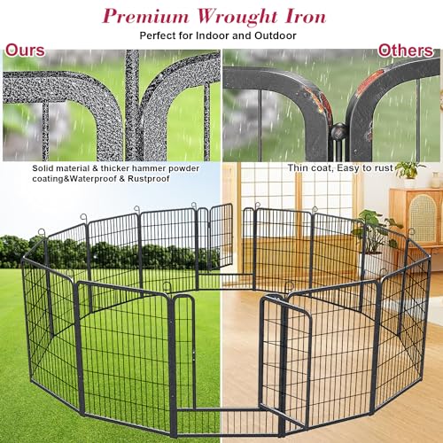 Dog Playpen, 32inch 10 Panels Outdoor Dog Fence Indoor Dog Pen Anti-Rust Pet Puppy Pen Dog Exercise Pen with Lock for Medium Small Dogs, Portable Pet Fence for Yard RV Camping