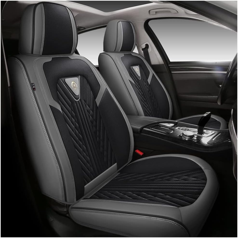 YHCBNKI01 Luxury PU Leather Auto Car Seat Covers 5 Seats Full Set Universal Fit (Red-Black)