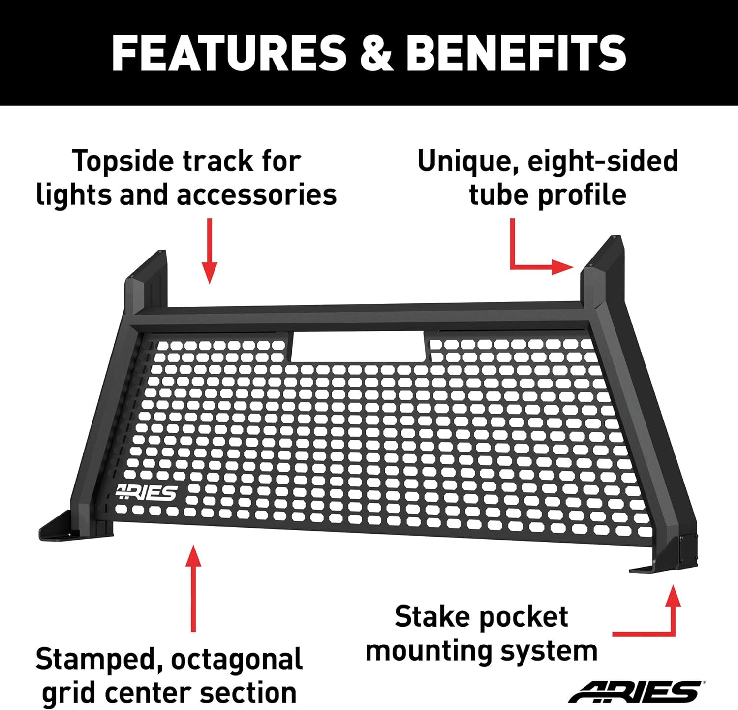 ARIES 1110102 AdvantEDGE Black Aluminum Truck Headache Rack Cab Protector, Select Ford F-150
