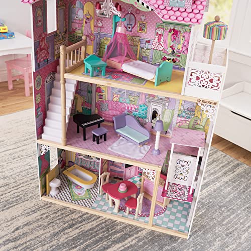 KidKraft Annabelle Wooden Dollhouse with Elevator, Balcony and 17 Accessories, Gift for Ages 3+