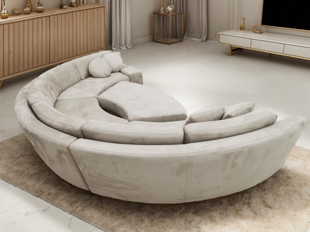 Stendmar 160" Semi Circular Round Beige Microfiber Fabric Sectional Couch Sofa Set S606BE