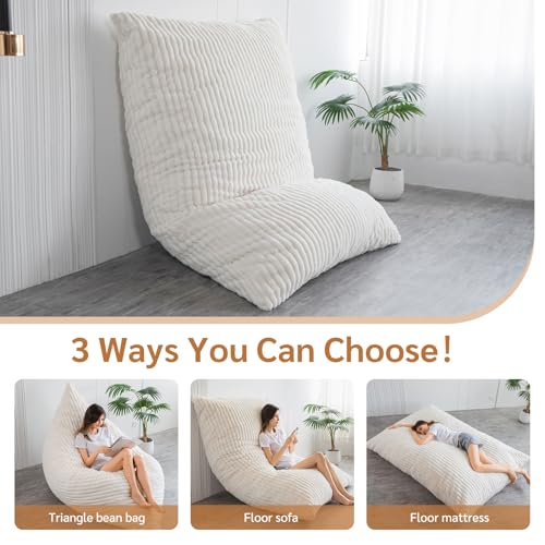 BYBYME 3 in 1 Bean Bag Chairs, Bean Bag Bed for Adults High-Density Foam Filling, Convertible Sofa Bed Faux Fur, Giant Bean Bag Chairs for Adults
