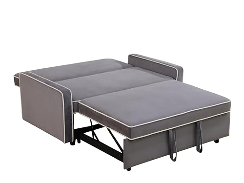 3 in 1 Convertible Sleeper Sofa Couch with Pullout Bed, Modern Flannel Pull Out Love seat Sofa, 2 Seater Futon Loveseat Couch Bed for RV, Living Room, Bedroom and Small Space (Grey)