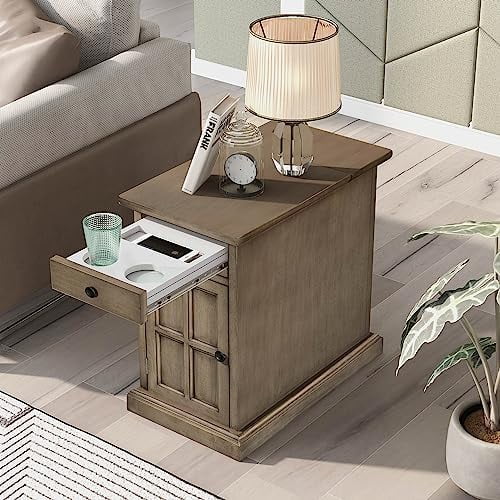 HBBOOMLIFE End Table with Charging Station  End Tables Living Room with USB Ports and Outlets  Bedside Table with  Drawers for Bedroom Living Room Navy - Curated Treasures Market