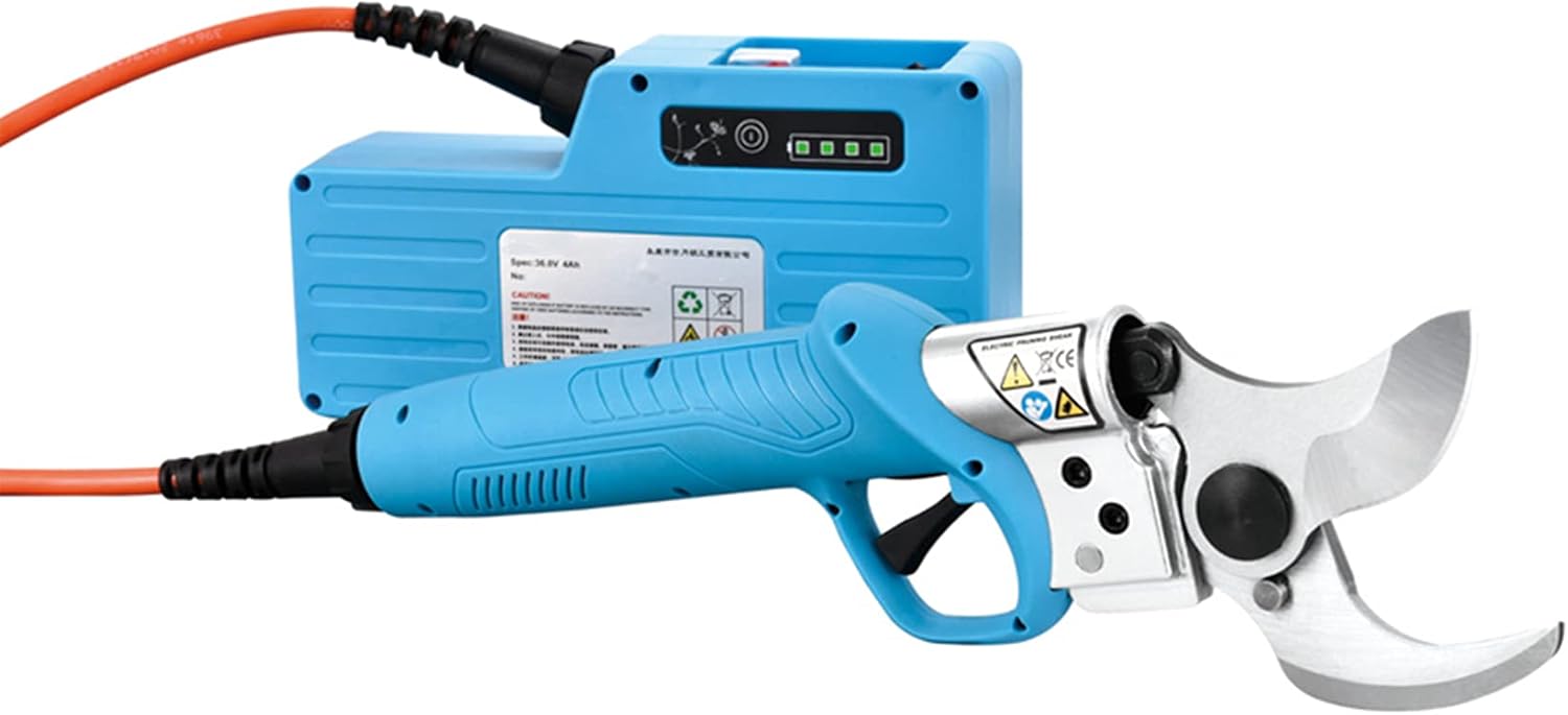 KOMOK Professional Electric Pruning Shears with 4Ah Rechargeable Battery Power Tree Branch Pruner, 50mm (1.97 Inch) Cutting Diameter 8-10 Working Hours (Blue)
