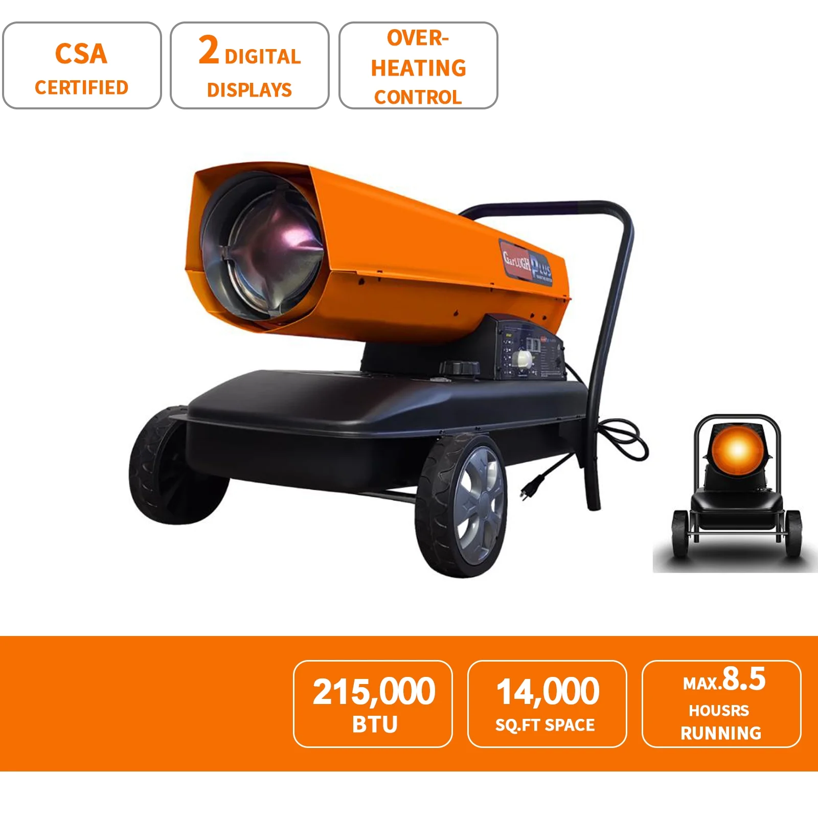 KEHOMY 220 Portable Movable Torpedo Forced Air 215000BTU Heavy-duty Kerosene/Diesel Heater with Thermostat Control and Overheat Protection for Jobsite,Garage,Construction Site and Farm