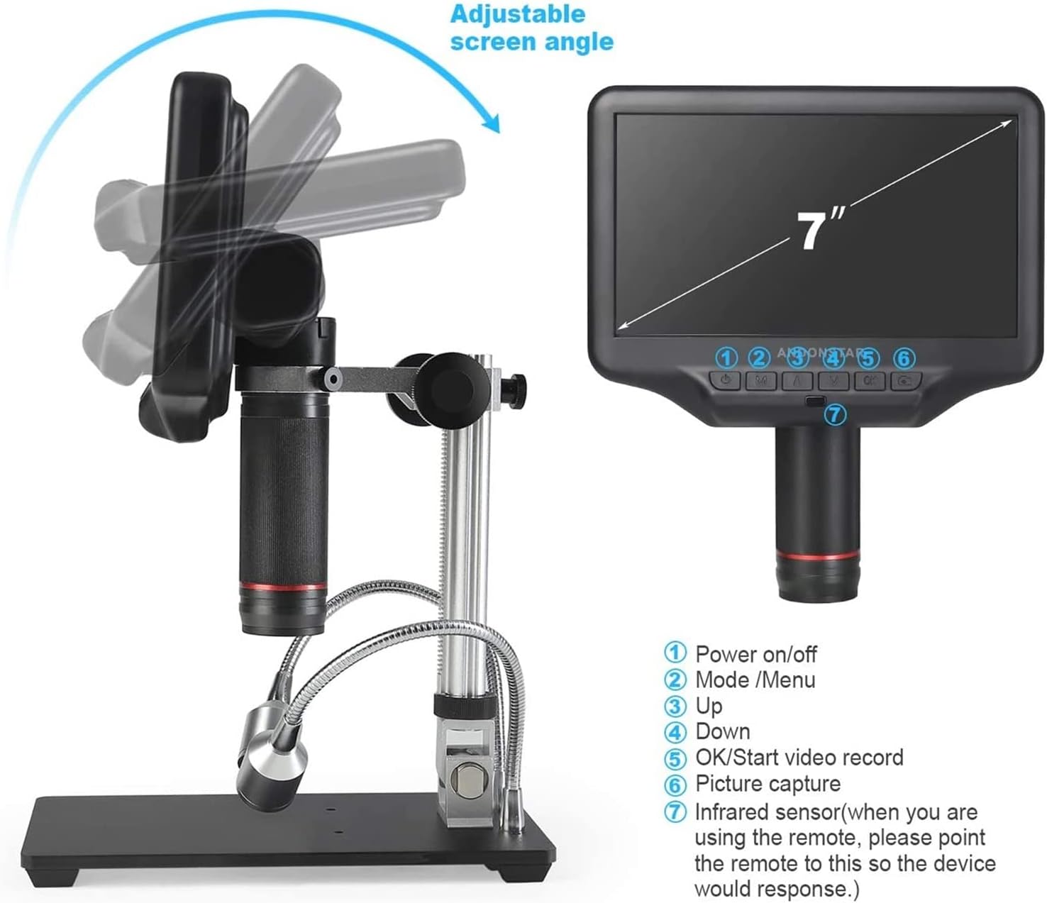 HD Digital Biological Microscope Camera 3D HDMI Microscope with 7' LCD USB Video Microscopes for Phone Repairing - Binocular Microscope