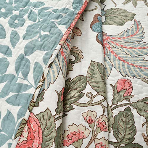 Lush Decor Sydney Reversible Cotton Quilt Neutral 3 Piece Set King - Soft Lightweight Printed Floral Bedding Set for All Season