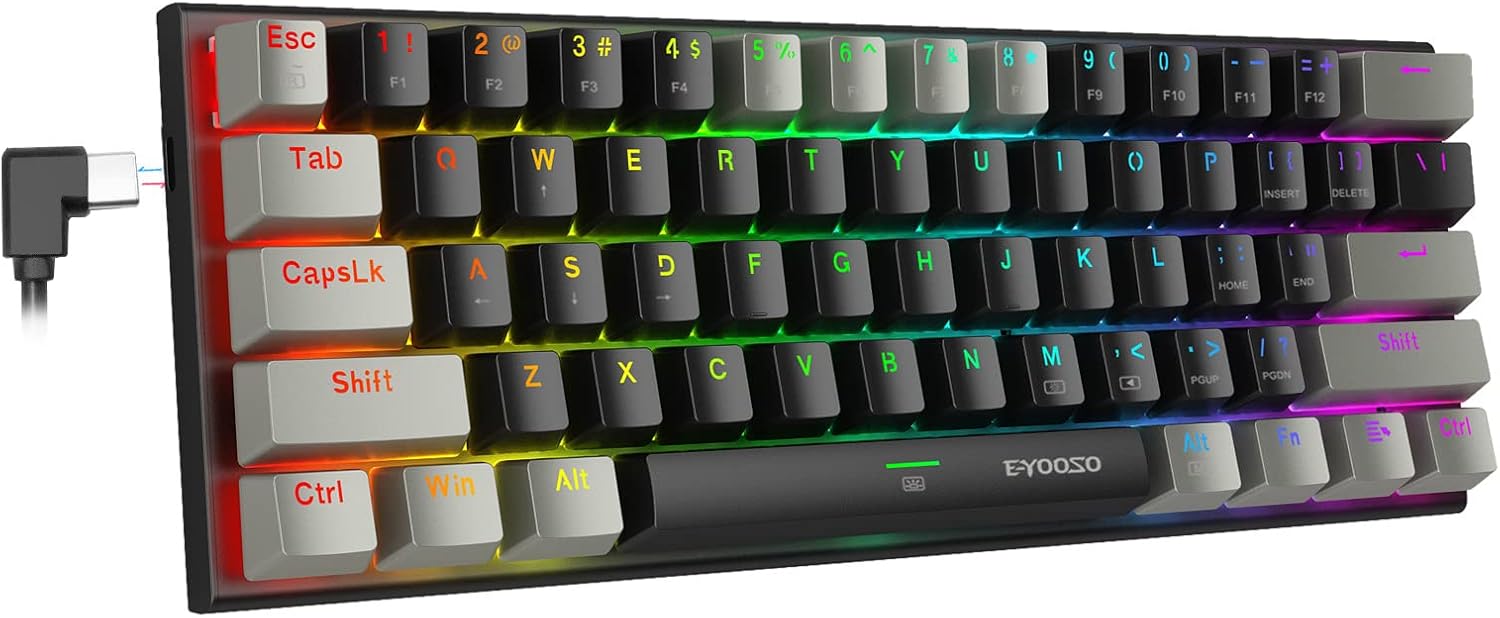 60% RGB Mechanical Keyboard, E-YOOSO Gaming Keyboard with Red Switches and RGB Backlit Small Compact Keyboard 60 Percent Keyboard Mechanical, Portable 60 Percent Gaming Keyboard Gamer(Grey Black)