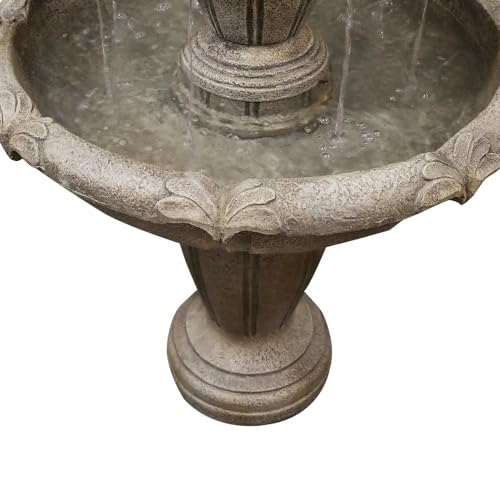 48” H Outdoor Floor Water Fountain, 3-Tiers Concrete Water Fountain with Submersible Electric Pump - Garden Cascading Waterfall for Yard Patio Lawn Home Decor