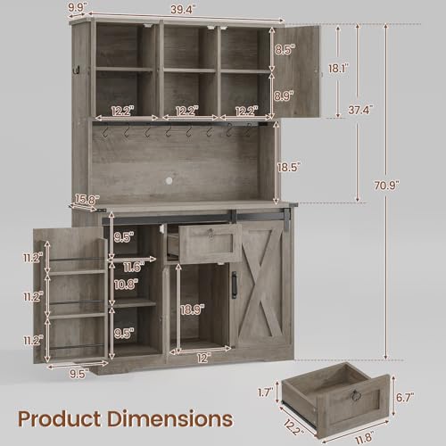 Kitchen Pantry Cabinet, Farmhouse Kitchen Cabinet with Drawer, Sliding Barn Doors Storage Cabinets with Adjustable Shelves for Dining Room, White