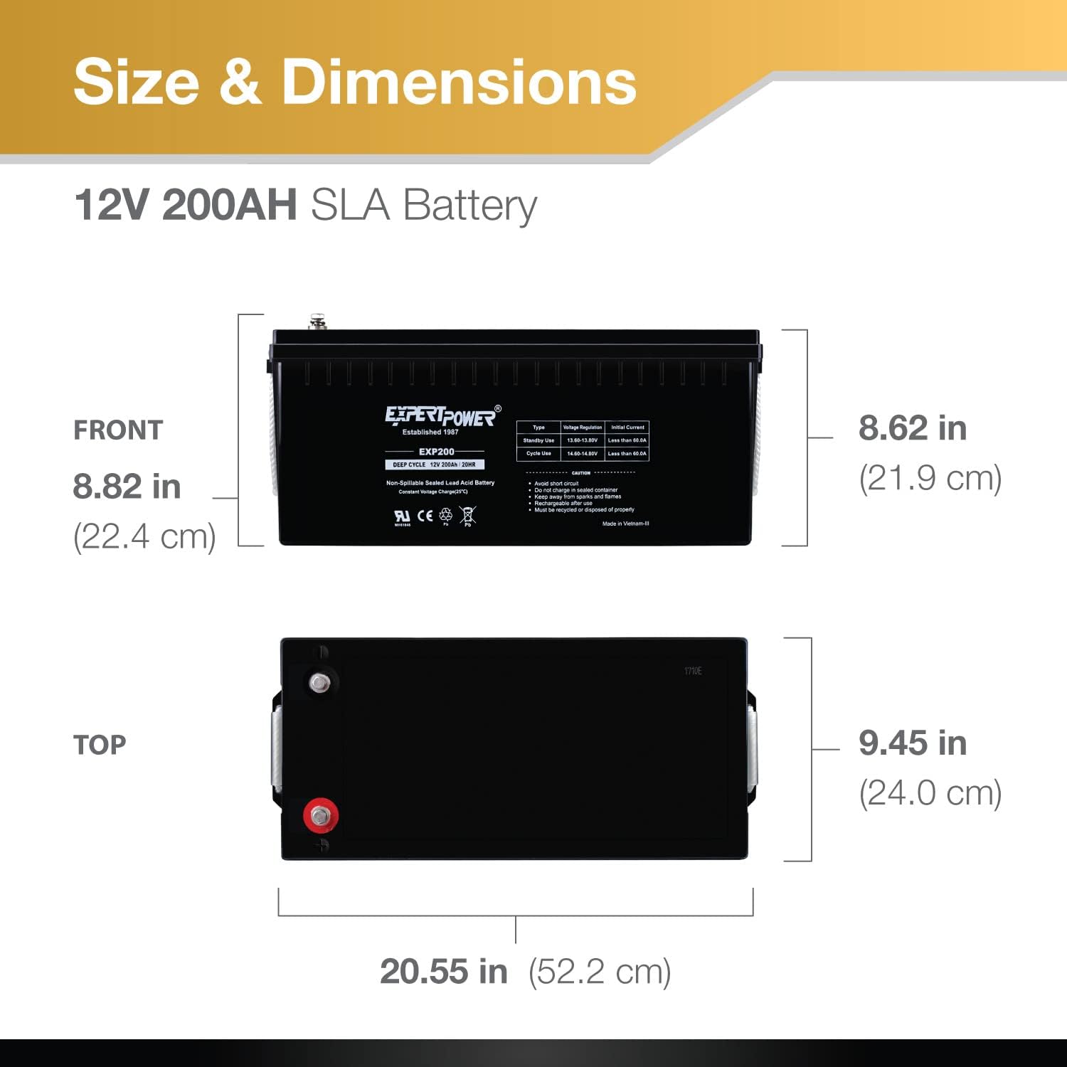 ExpertPower 12V200Ah Solar Wind Power Sealed Lead Acid Deep Cycle Battery