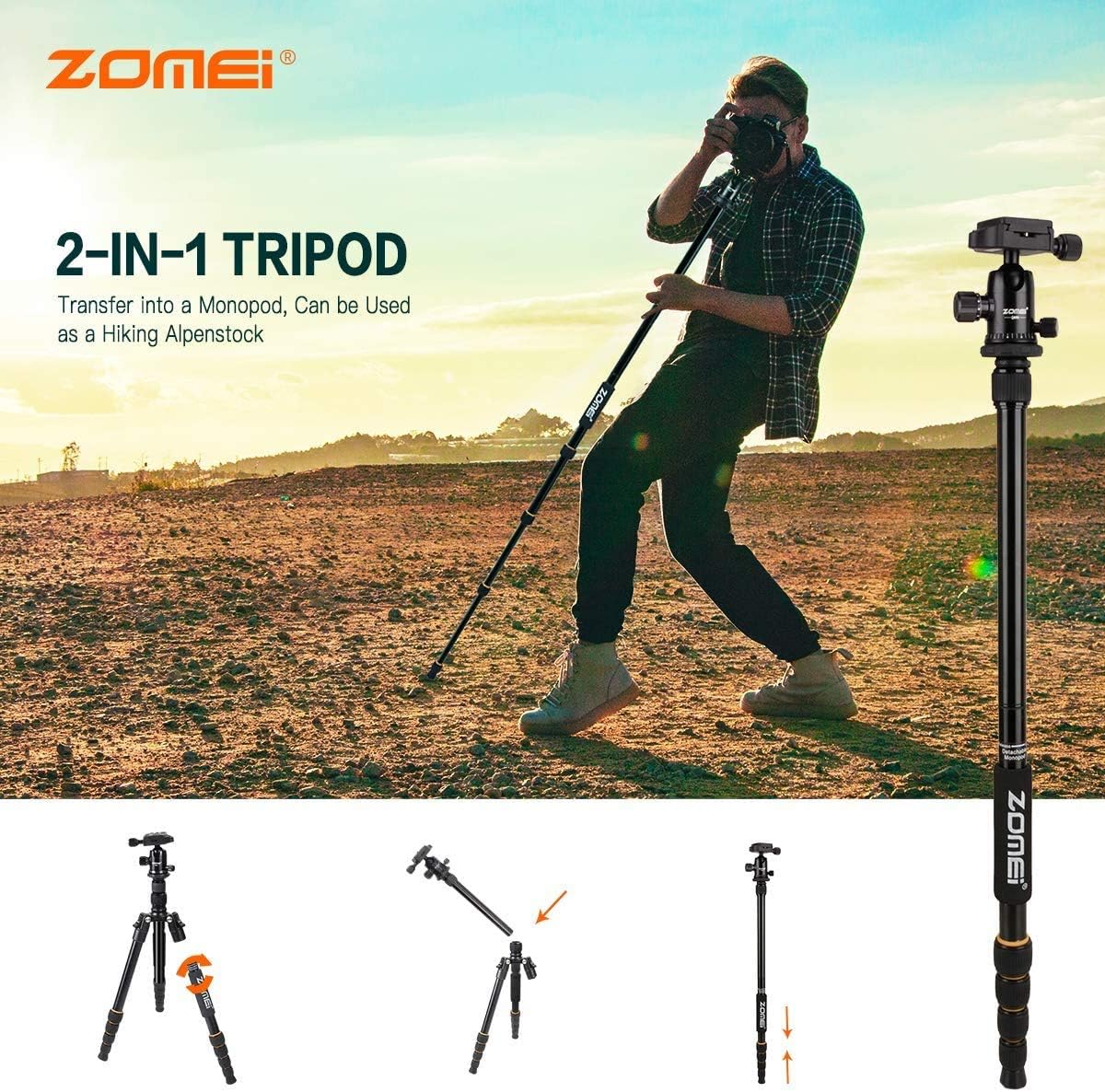 ZOMEi Camera Tripod 62 Light Weight DSLR Tripod with Ball Head Quick Release Plate and Carrying Case (Aluminum Tripod)