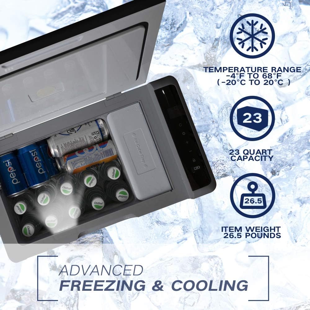 Geckoes 23 Quart Portable Refrigerator Car Fridge Freezer Compact Refrigerator -4°F ~ 68°F - 12V/24V DC and 110V AC