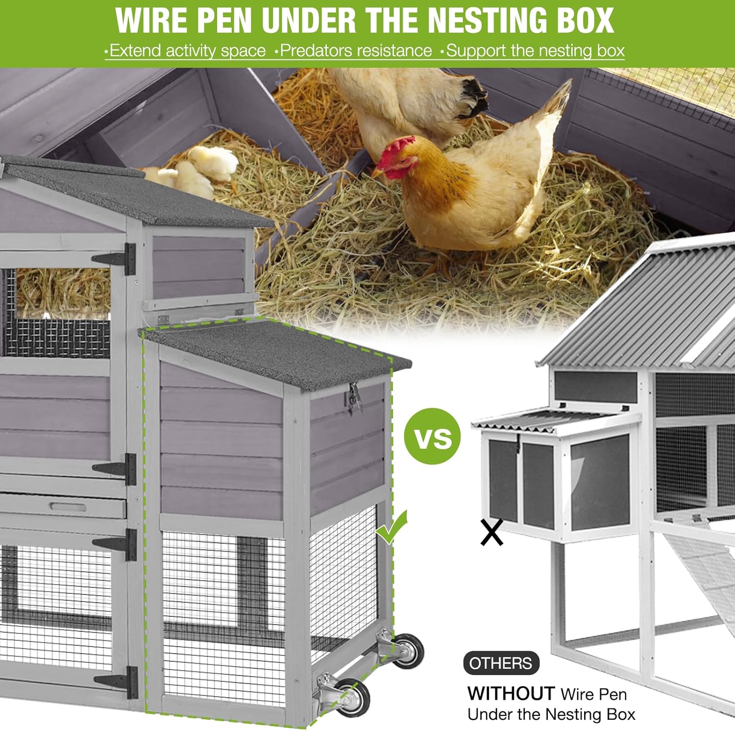Mobile Chicken Coop 79" Large All-Steel Frame Hen House Poultry Cage with Metal Run,Waterproof Rain Cover