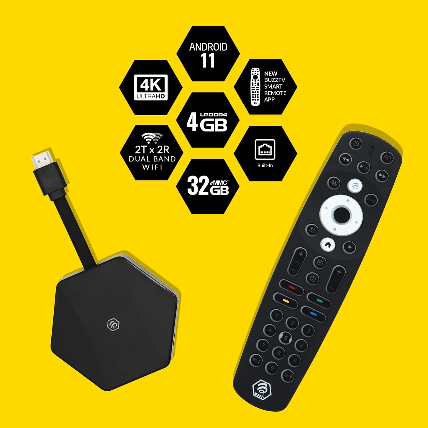 BuzzTV HD5 | 4GB RAM - 32GB Storage | Android 11 OS | 4K Buzz tv