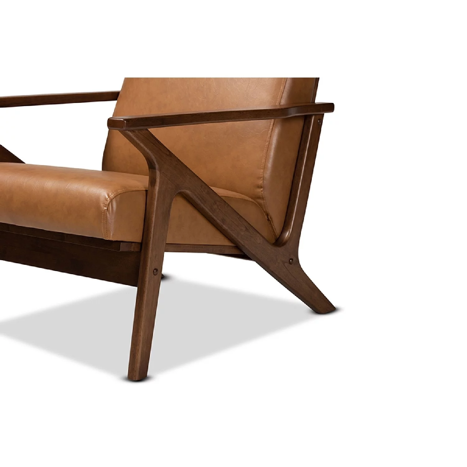 Baxton Studio Bianca Mid-Century Modern Walnut Brown Finished Wood and Tan Faux Leather Effect Lounge Chair