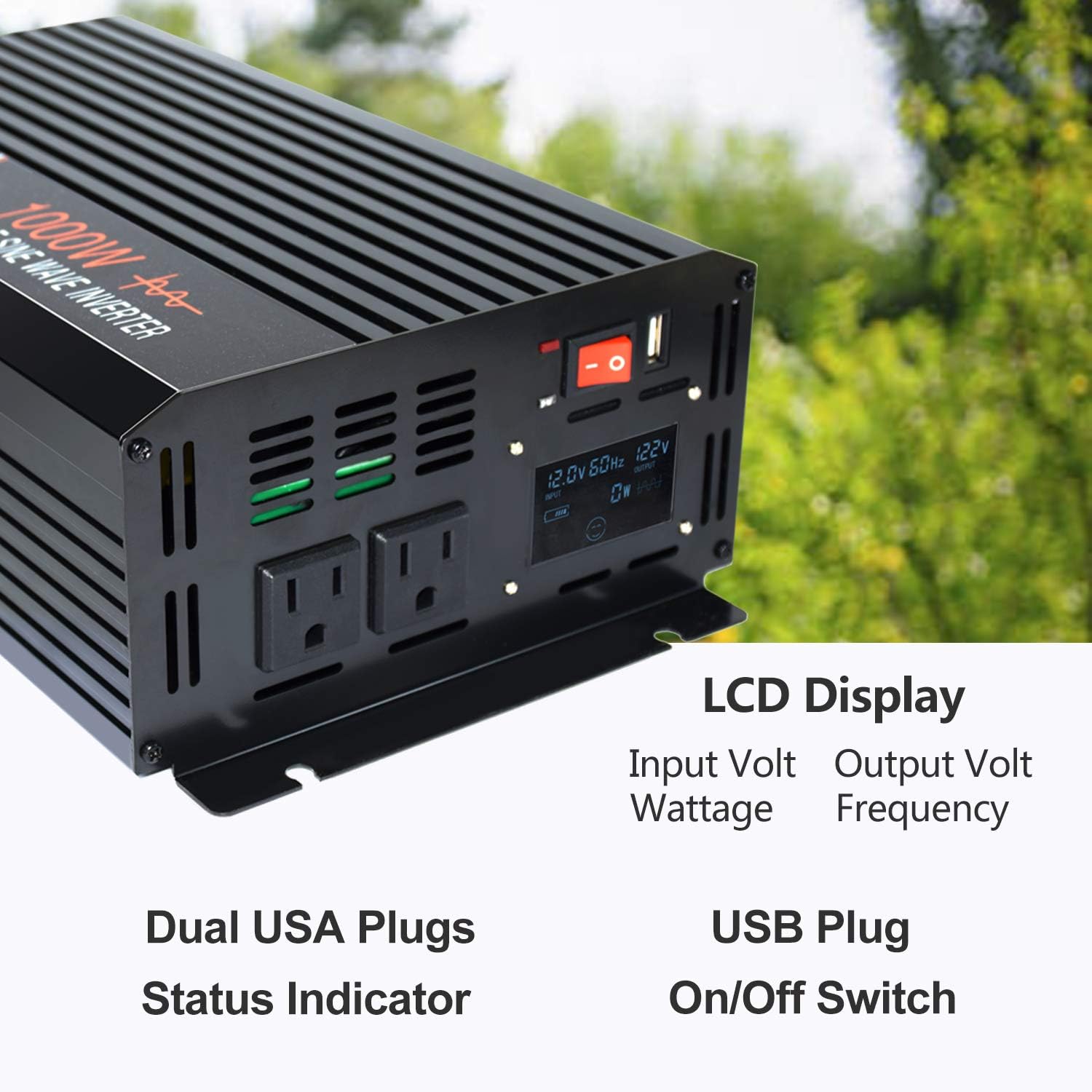 aeliussine Power Inverter 2000W Pure Sine Wave Inverter 12v DC to AC 120v Peak 4000 Watt Converter with LCD Display USB Charge Port for Car RV Boat Solar Power System.&hellip;