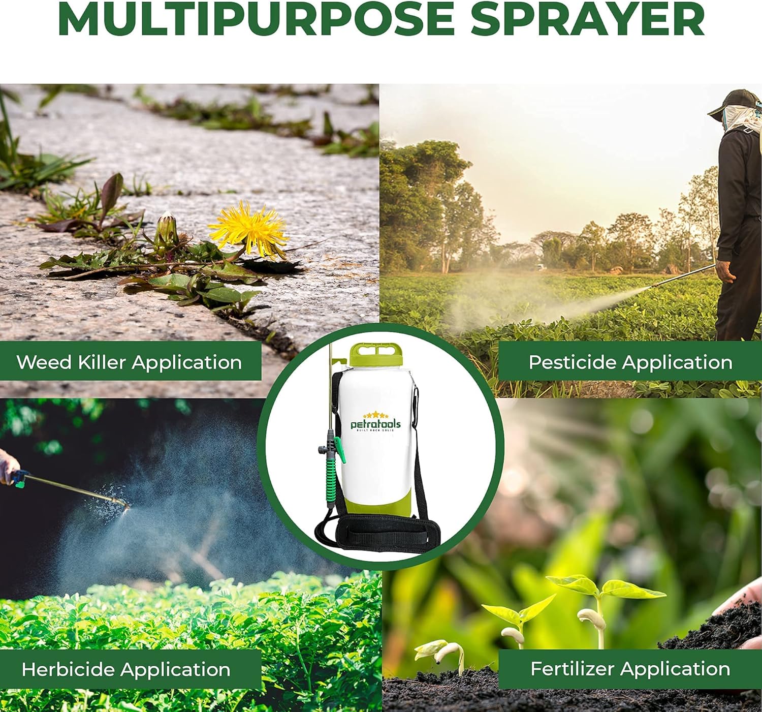PetraTools 2 Gallon Battery Sprayer - Ultra Convenient Battery Powered Sprayer, Garden Sprayer & Weed Sprayer with Easy-to-Carry Strap, Electric Sprayer & Yard Sprayer with Long-Lasting Battery Life Pack of 2