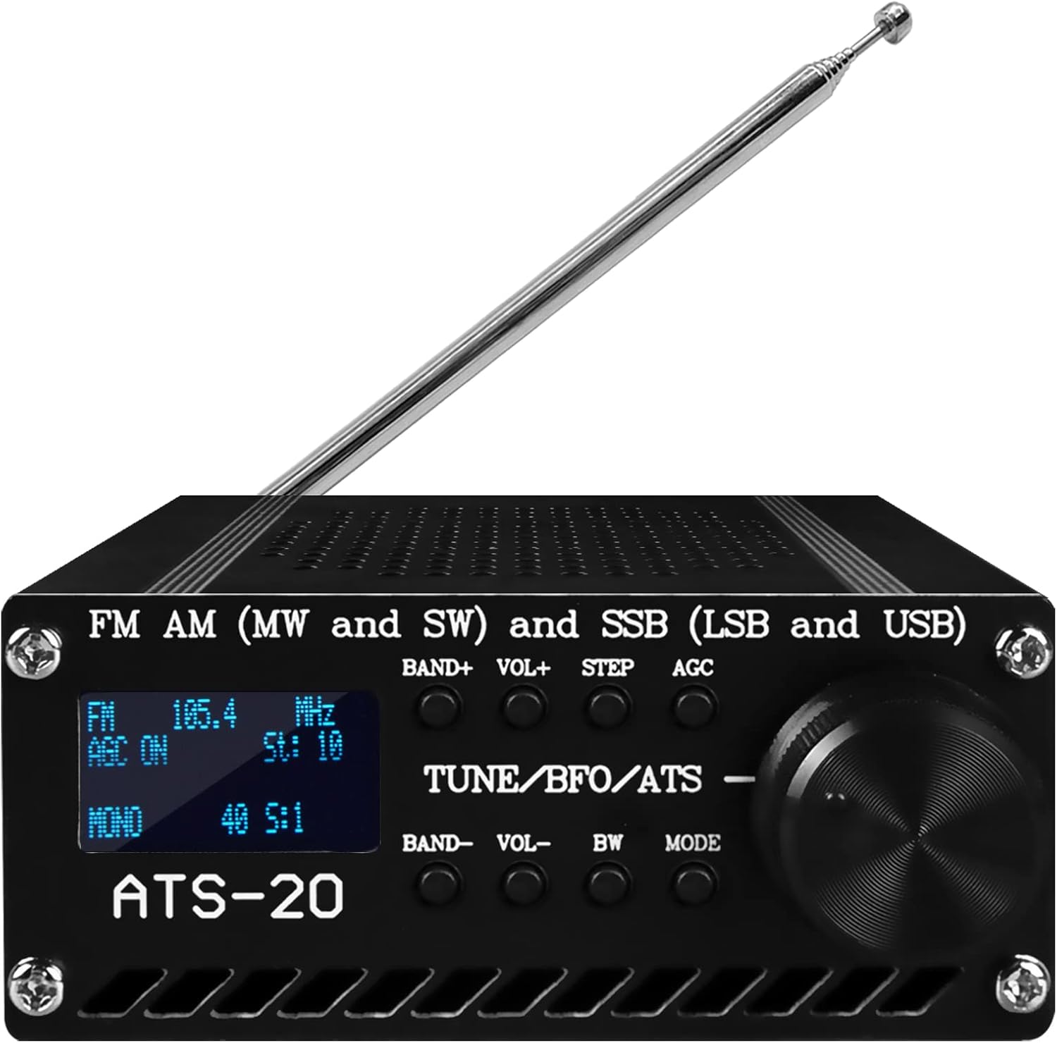 Si4732 Full Band Radio Receiver FM AM (MW&SW) and SSB (LSB & USB) Portable Handheld Radio Recorder, Built-in Battery, with Speaker, Antenna and Aluminum Alloy Case Pack of 2