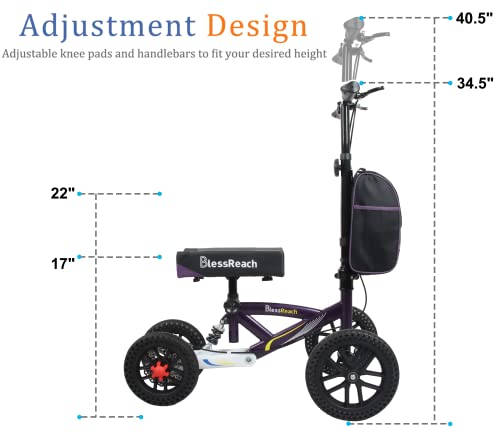 Knee Scooter, All Terrain Foldable Knee Scooter Walker, Disc Brake Knee Walker for Foot Injuries Compact Crutches Alternative