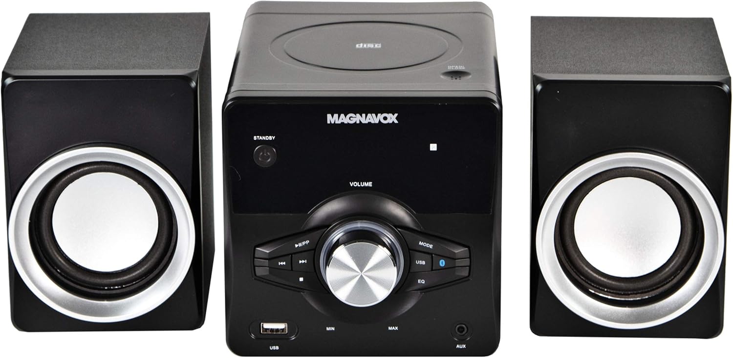 Magnavox MM442-WH 3-Piece Top Loading CD Shelf System with Digital PLL FM Stereo Radio, Bluetooth Wireless Technology, and Remote Control in White | Blue Lights | LED Display | AUX Port Compatible | Pack of 2