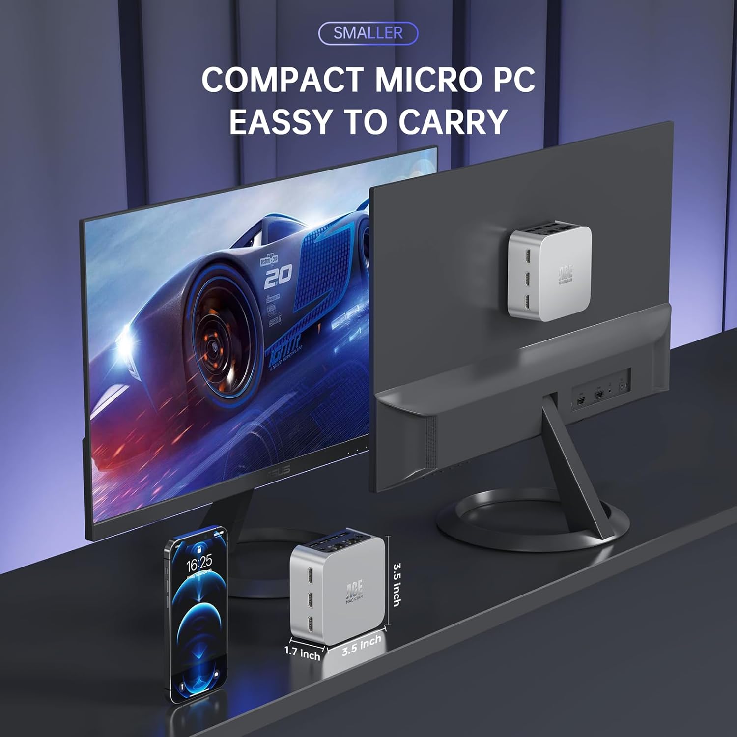 ACEMAGICIAN Mini PC,Intel 12th Gen N95 (up to 3.4GHz) ，Desktop Computers with 16GB LPDDR5 512GB M.2 SSD ， Micro PC Support 4K UHD, Dual Gigabit Ethernet,2.4G/5G WiFi, BT4.2