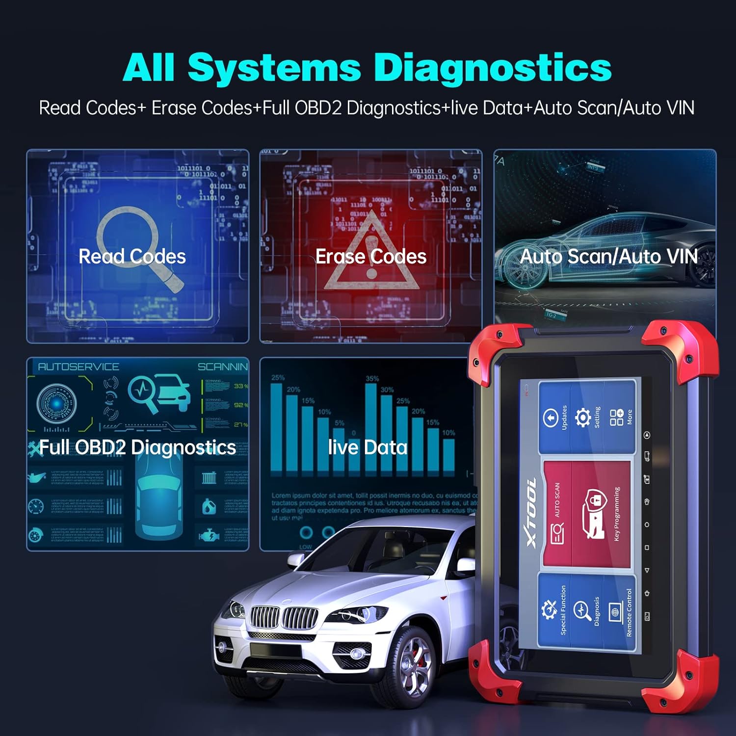 XTOOL X100 PAD Plus Automotive Key Programming Tool 2022 Newest, OE-Level All Systems Diagnostic, 23+ Services, ABS Bleed, Oil Reset, Throttle, Injector Coding, Air Suspension, 2 Years Free Update
