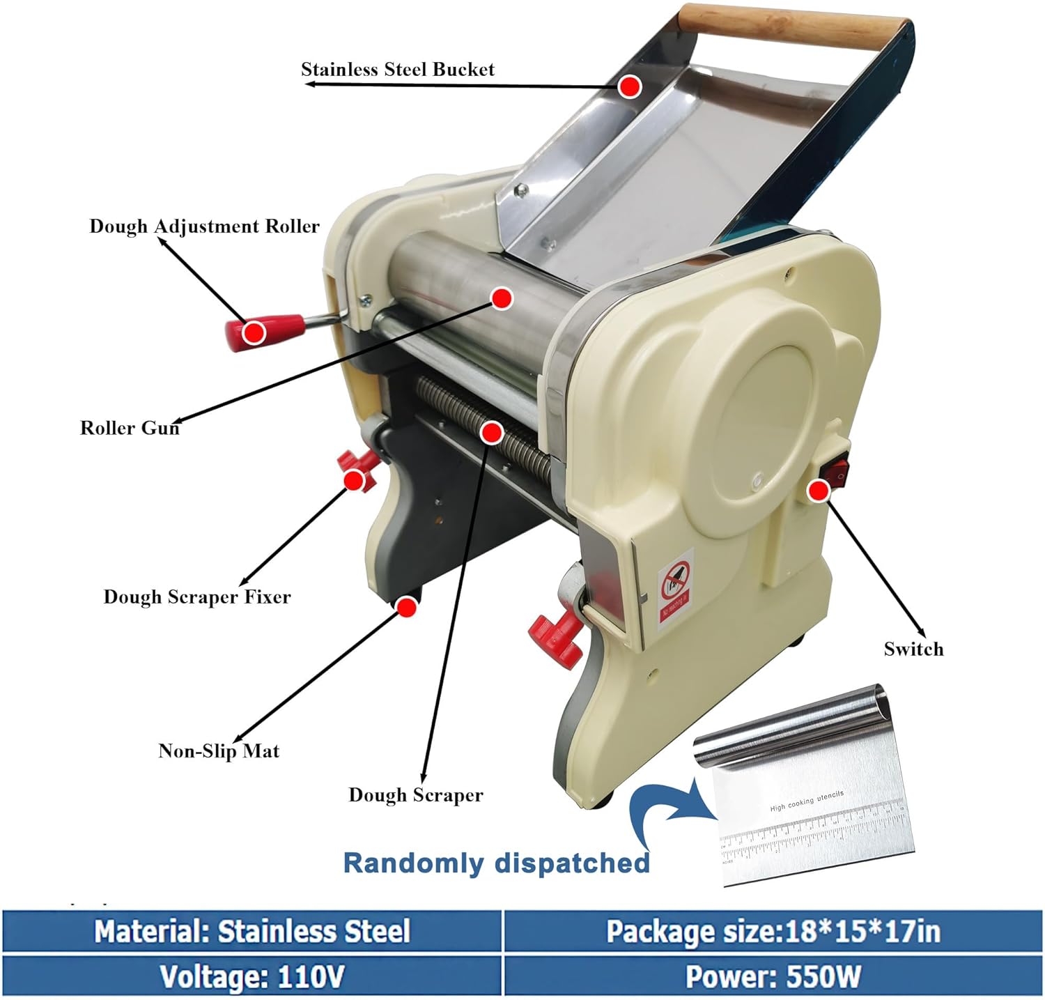 Pasta Maker Stainless Steel Electric Pasta Press Maker Electric Noodle Maker Pasta Width 3mm 110v Round Knife Noodle Machine Automatic Noodle Making Machine Random Dough Knife
