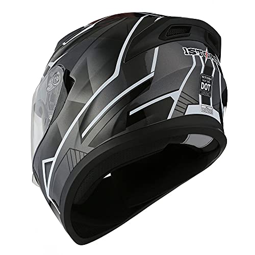 1Storm Motorcycle Full Face Dual Visor Helmet Bundle with Spoiler and Motorcycle Bluetooth Headset: HJK316 Matt Black