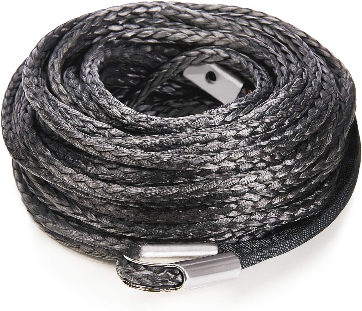 AZAMIA Synthetic Winch Rope, 3/8 x 95' 25000 LBs 12 Strands Red & Black Winch Line Cable Rope with Hook and Premium Black Protective Sleeve Universal Fits 4WD Off Road Vehicle ATV UTV SUV Truck Jeep