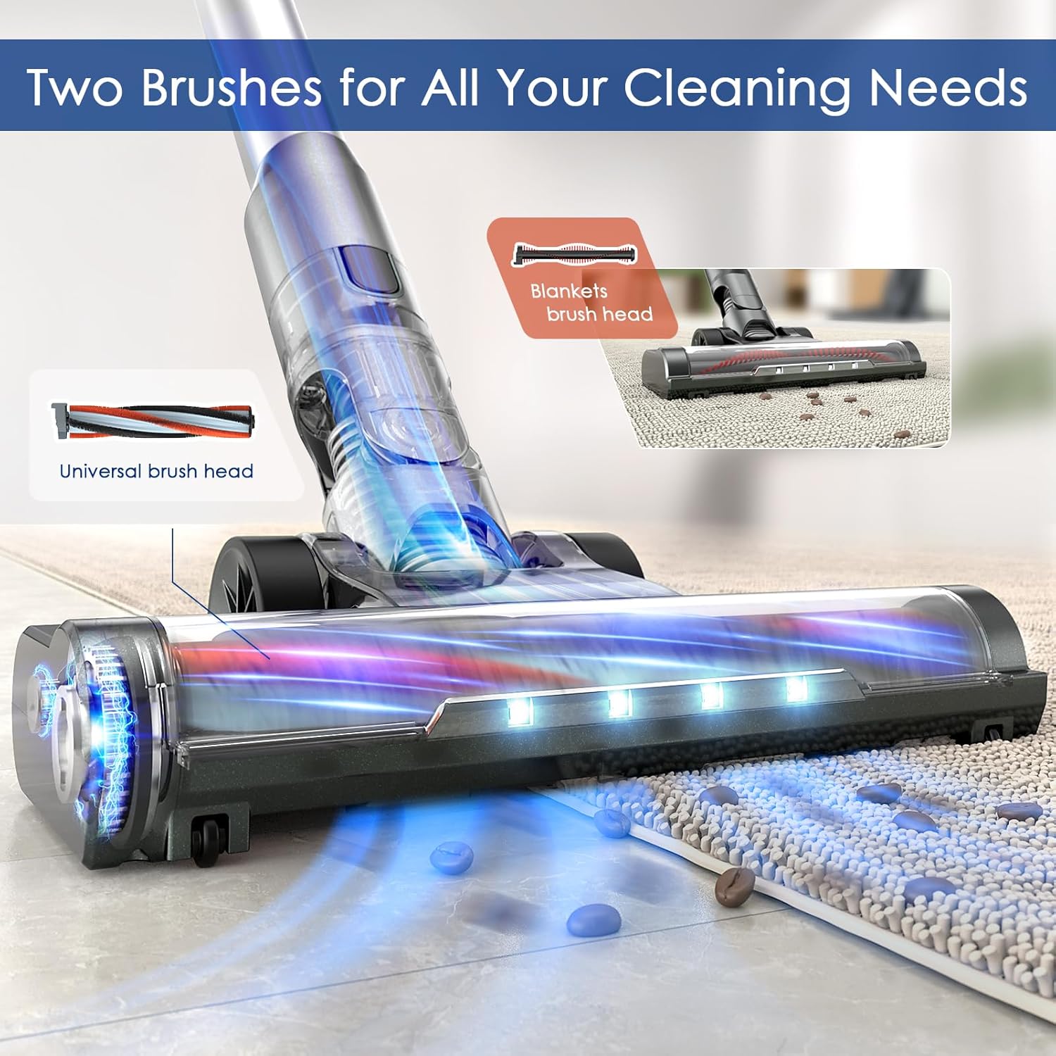Cordless Vacuum Cleaner with 2 Batteries, 450W 33Kpa Stick Vacuum Up to 100min Runtime, Lightweight Cordless Vacuum with LED Display Brushless Motor for Pet Hair Carpet Hard Floor (Grey)